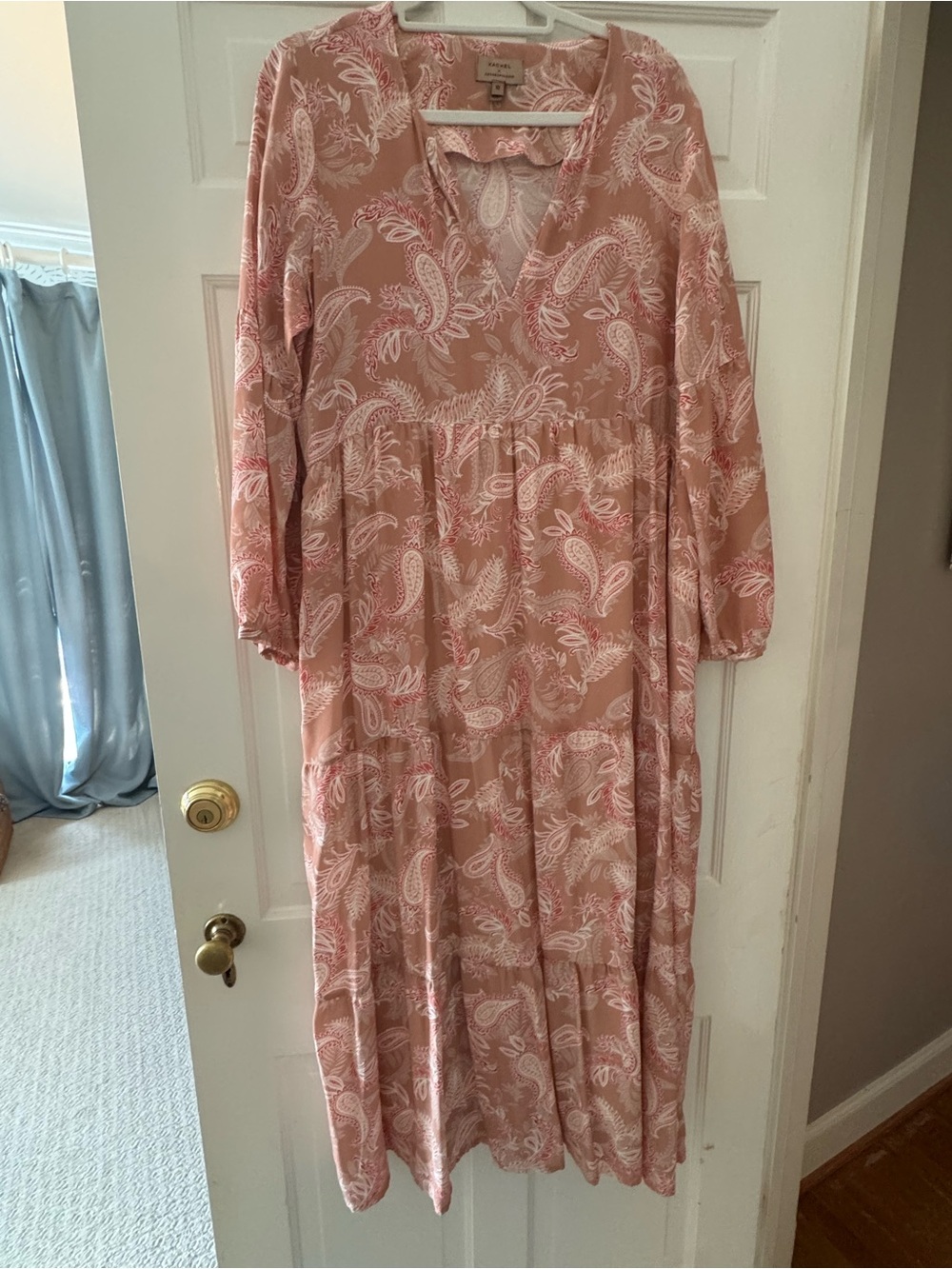 Anthropologie Dusty Pink Paisley Tiered Maxi Dress